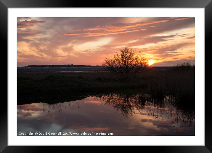 Hilbre Island Sunset Silhouette Reflection  Framed Mounted Print by David Chennell