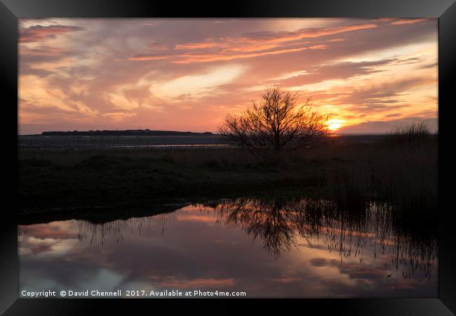 Hilbre Island Sunset Silhouette Reflection  Framed Print by David Chennell