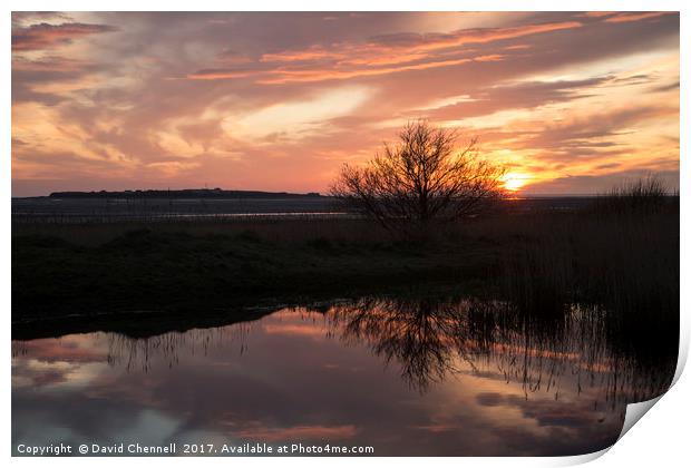 Hilbre Island Sunset Silhouette Reflection  Print by David Chennell
