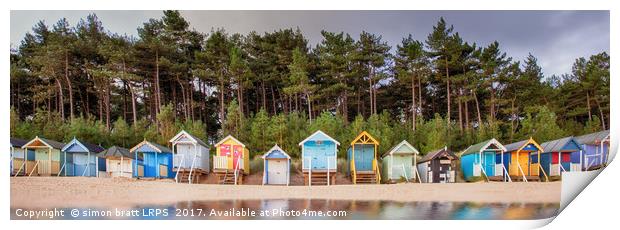 Beach hut row on the Norfolk coast Print by Simon Bratt LRPS