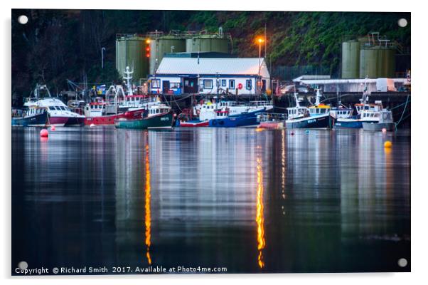 The business end of Portree pier. Acrylic by Richard Smith