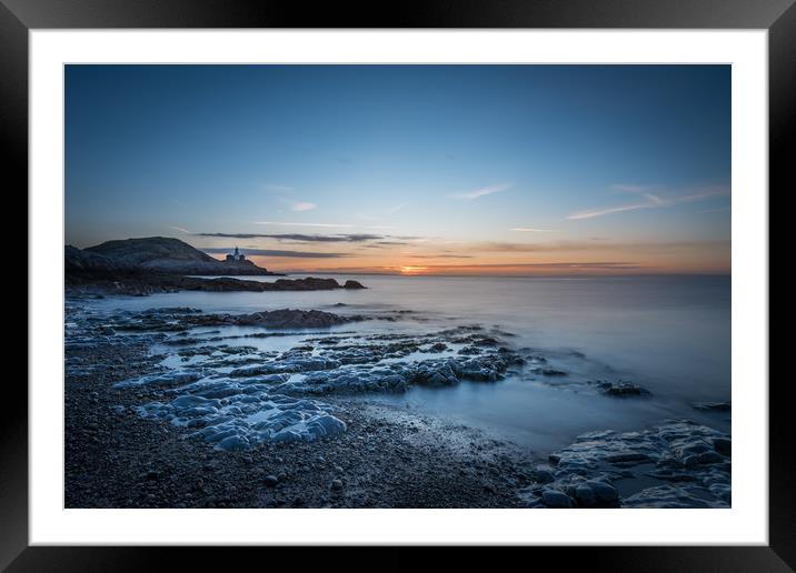 Mumbles lighthouse viewed from Bracelet bay. Framed Mounted Print by Bryn Morgan