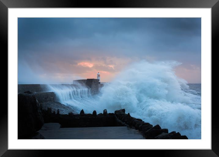 Storm at Porthcawl lighthouse. Framed Mounted Print by Bryn Morgan