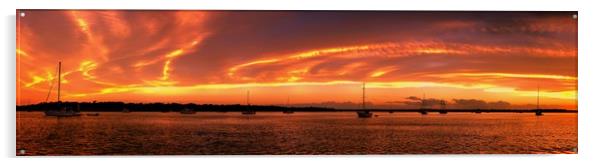 Golden sunrise seascape awesome panorama.  Acrylic by Geoff Childs