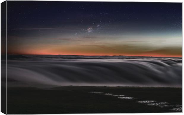 Cloud Inversion before Dawn as the sky starts to c Canvas Print by Chantal Cooper