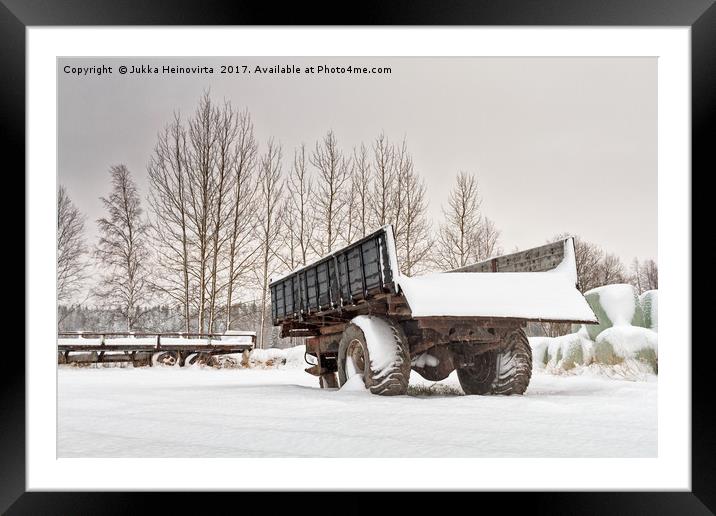 Old Trailers After Snowfall Framed Mounted Print by Jukka Heinovirta