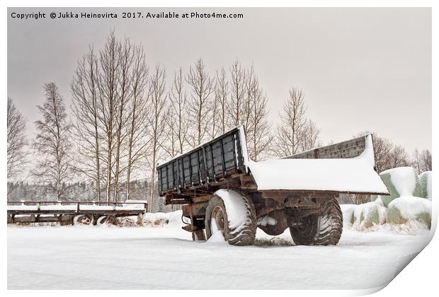 Old Trailers After Snowfall Print by Jukka Heinovirta