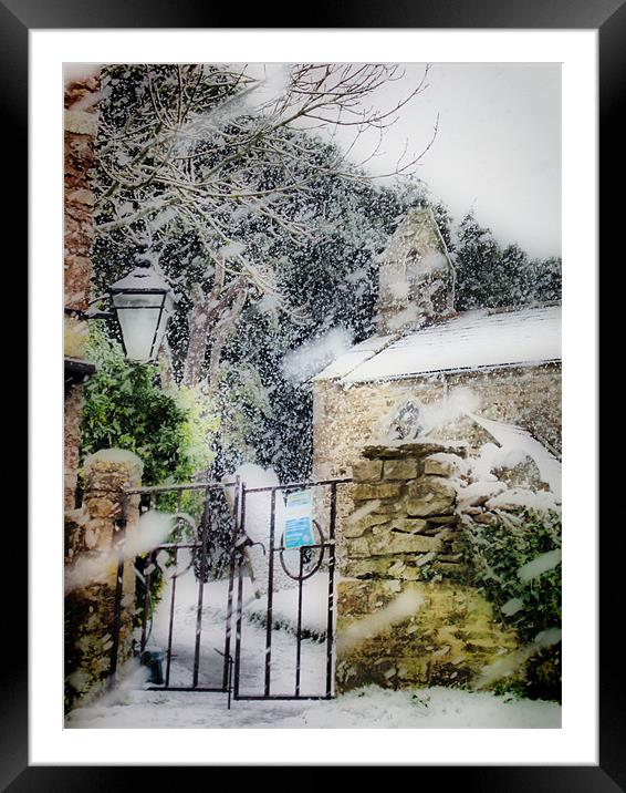 Village Church in Snowstorm Framed Mounted Print by Nicola Clark