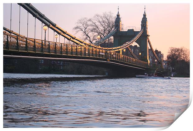 Hammersmith Bridge highest tide of year at sunset Print by Ian Small