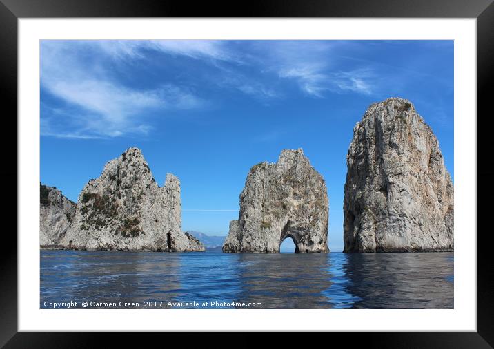 Rock formations around the island of Capri, Italy  Framed Mounted Print by Carmen Green