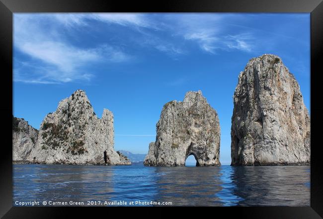 Rock formations around the island of Capri, Italy  Framed Print by Carmen Green