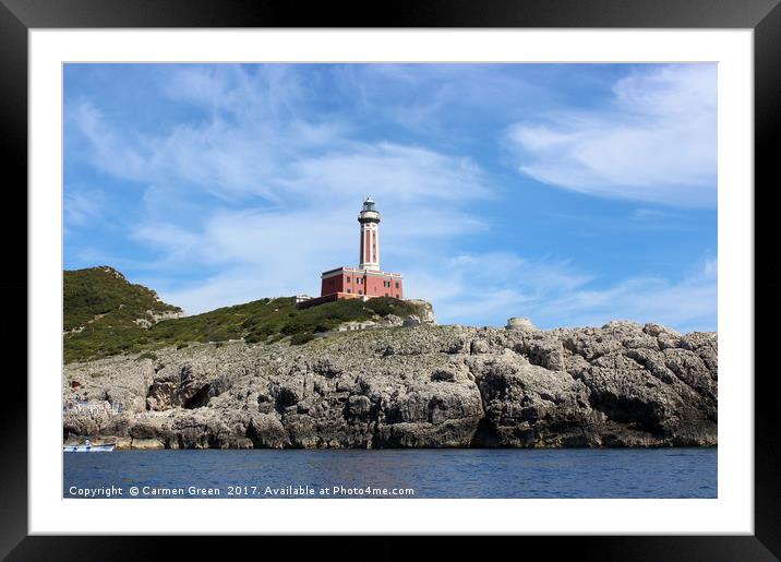 Lighthouse on the island of Capri, Italy Framed Mounted Print by Carmen Green