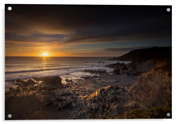 Sunset at Church cove Cornwall Acrylic by Eddie John