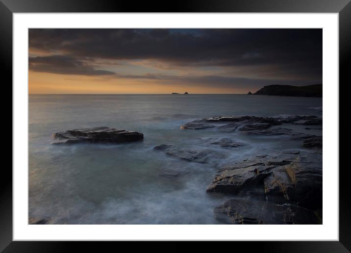 Dinas  head sunset Cornwall Framed Mounted Print by Eddie John
