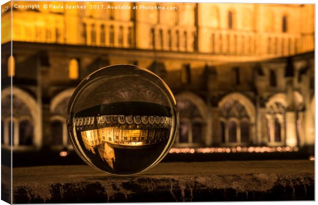 Norwich Cathedral through a Crystal ball Canvas Print by Paula Sparkes