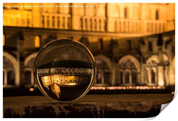 Norwich Cathedral through a Crystal ball Print by Paula Sparkes