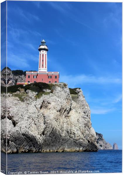 Lighthouse on the island of Capri, Italy Canvas Print by Carmen Green