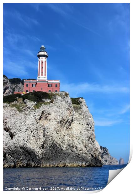 Lighthouse on the island of Capri, Italy Print by Carmen Green