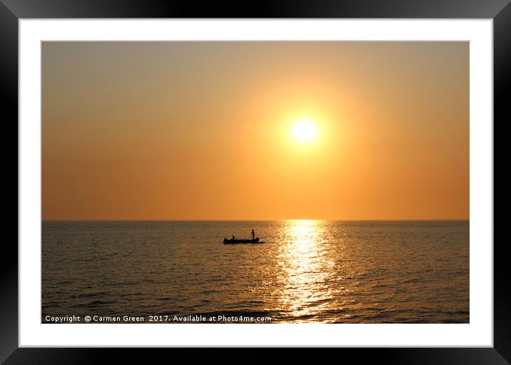 Malagasy sunset on the sea with local fishermen  Framed Mounted Print by Carmen Green