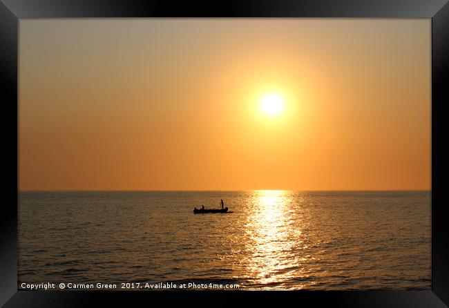 Malagasy sunset on the sea with local fishermen  Framed Print by Carmen Green