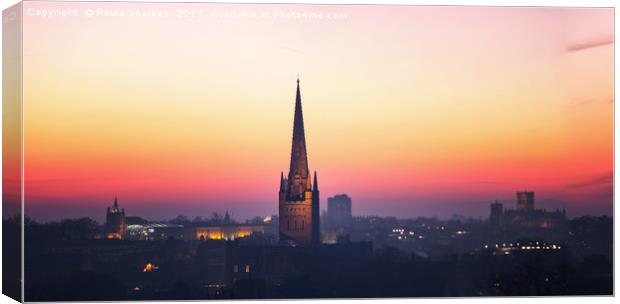 Norwich City Sunset Canvas Print by Paula Sparkes