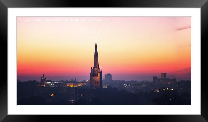 Norwich City Sunset Framed Mounted Print by Paula Sparkes