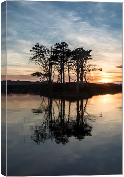 Sunset trees at Loch Assynt Canvas Print by Peter Scott