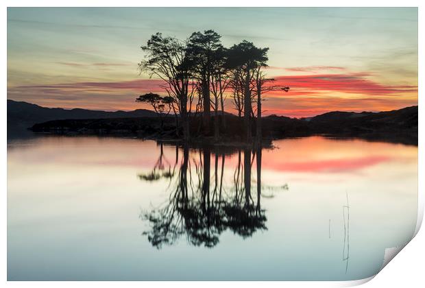 Fire in the sky at Loch Assynt Print by Peter Scott