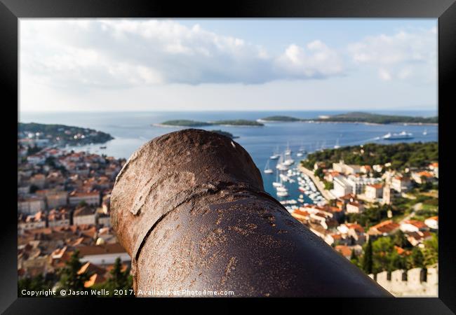 Close up of a cannon at the Fortica Framed Print by Jason Wells