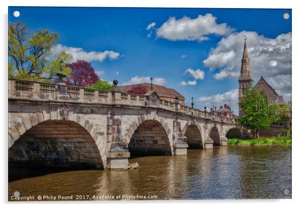 Old English Bridge in Shrewsbury Acrylic by Philip Pound