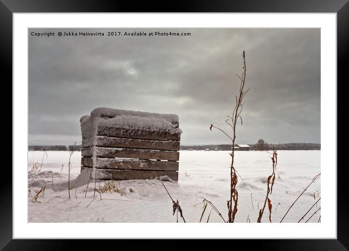 Snow Covered Wooden Crate On The Fields Framed Mounted Print by Jukka Heinovirta
