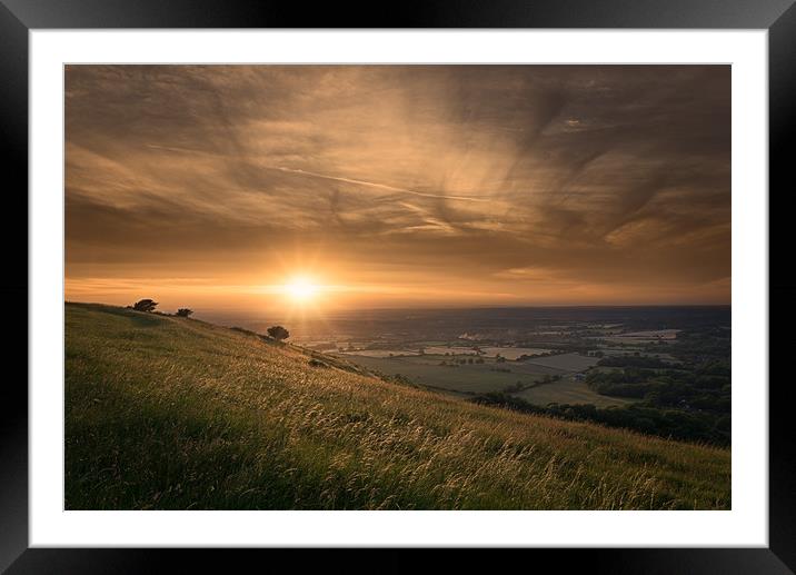 Ditchling Beacon Sunset Framed Mounted Print by Pablo Rodriguez