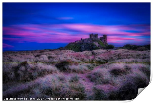Dreamy Bamburgh Castle at Sunset Print by Philip Pound