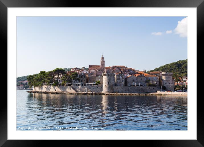 Korcula old town juts out into the Peljesac Channe Framed Mounted Print by Jason Wells