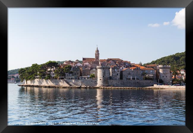 Korcula old town juts out into the Peljesac Channe Framed Print by Jason Wells
