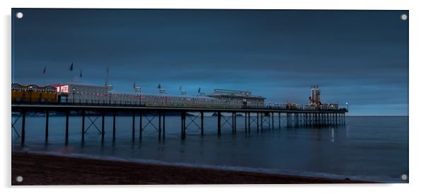 Paignton Pier at Night Acrylic by Dave Rowlatt