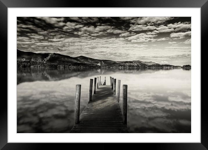 Reflecting at Ashness landing stage. Framed Mounted Print by Peter Scott