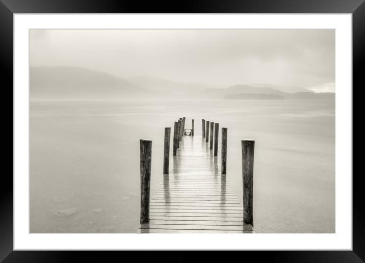 Ashness jetty in the pouring rain Framed Mounted Print by Peter Scott