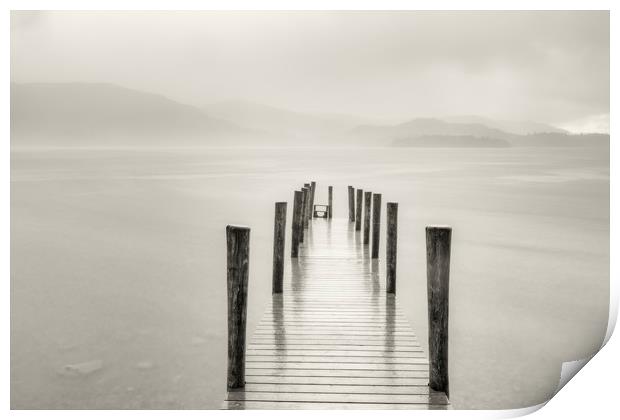Ashness jetty in the pouring rain Print by Peter Scott