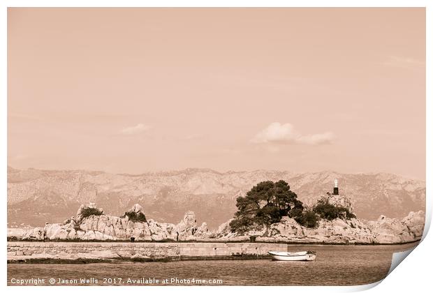 Entrance to Trpanj harbour in sepia Print by Jason Wells