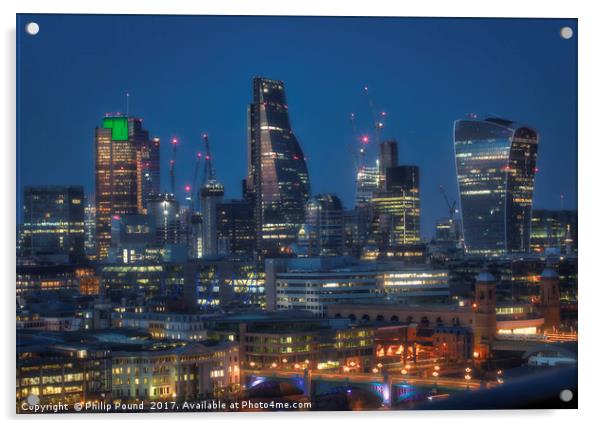 City of London at Night Acrylic by Philip Pound