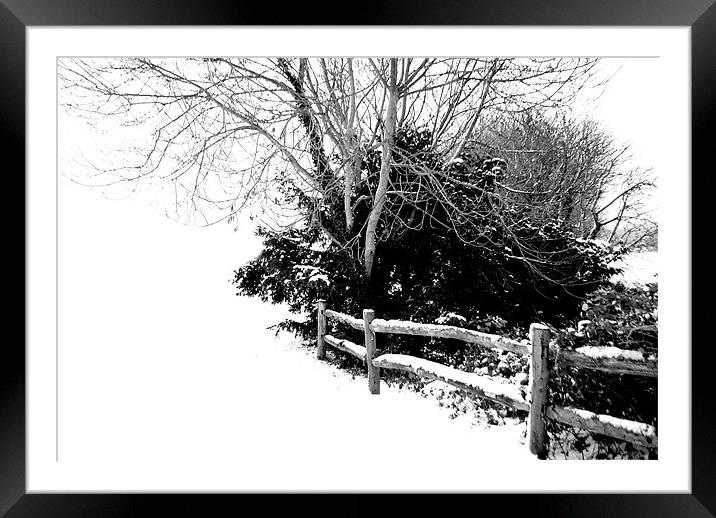 Snowy Fence Framed Mounted Print by Karen Martin