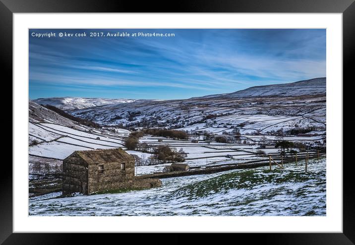 Barn view in the snow Framed Mounted Print by kevin cook