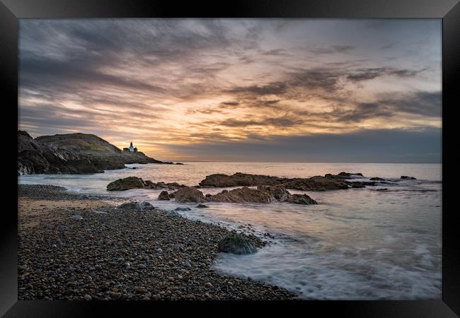 Bracelet bay view of Mumbles lighthouse. Framed Print by Bryn Morgan