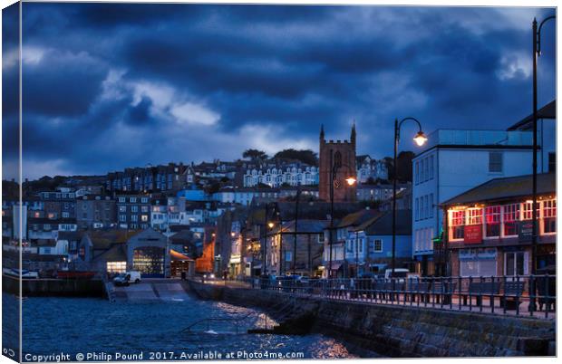 St Ives Harbour in Cornwall at dusk Canvas Print by Philip Pound
