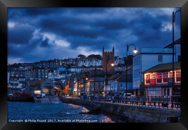St Ives Harbour in Cornwall at dusk Framed Print by Philip Pound
