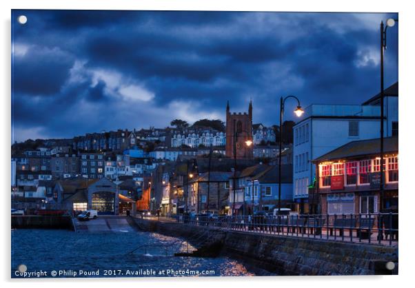 St Ives Harbour in Cornwall at dusk Acrylic by Philip Pound