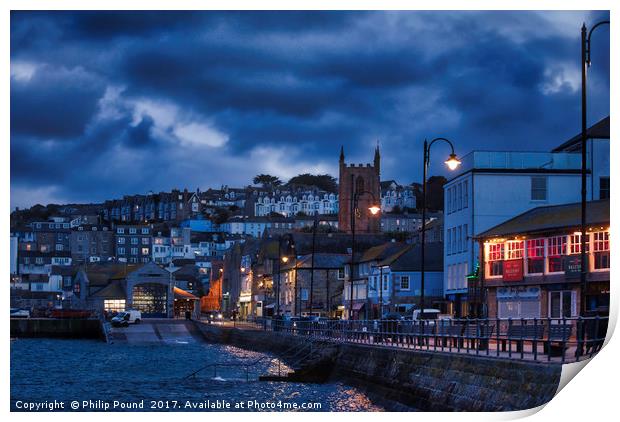 St Ives Harbour in Cornwall at dusk Print by Philip Pound