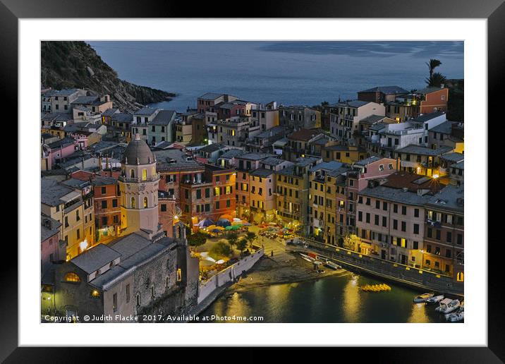 Vernazza, Cinque Terre, by night Framed Mounted Print by Judith Flacke