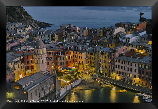Vernazza, Cinque Terre, by night Framed Print by Judith Flacke